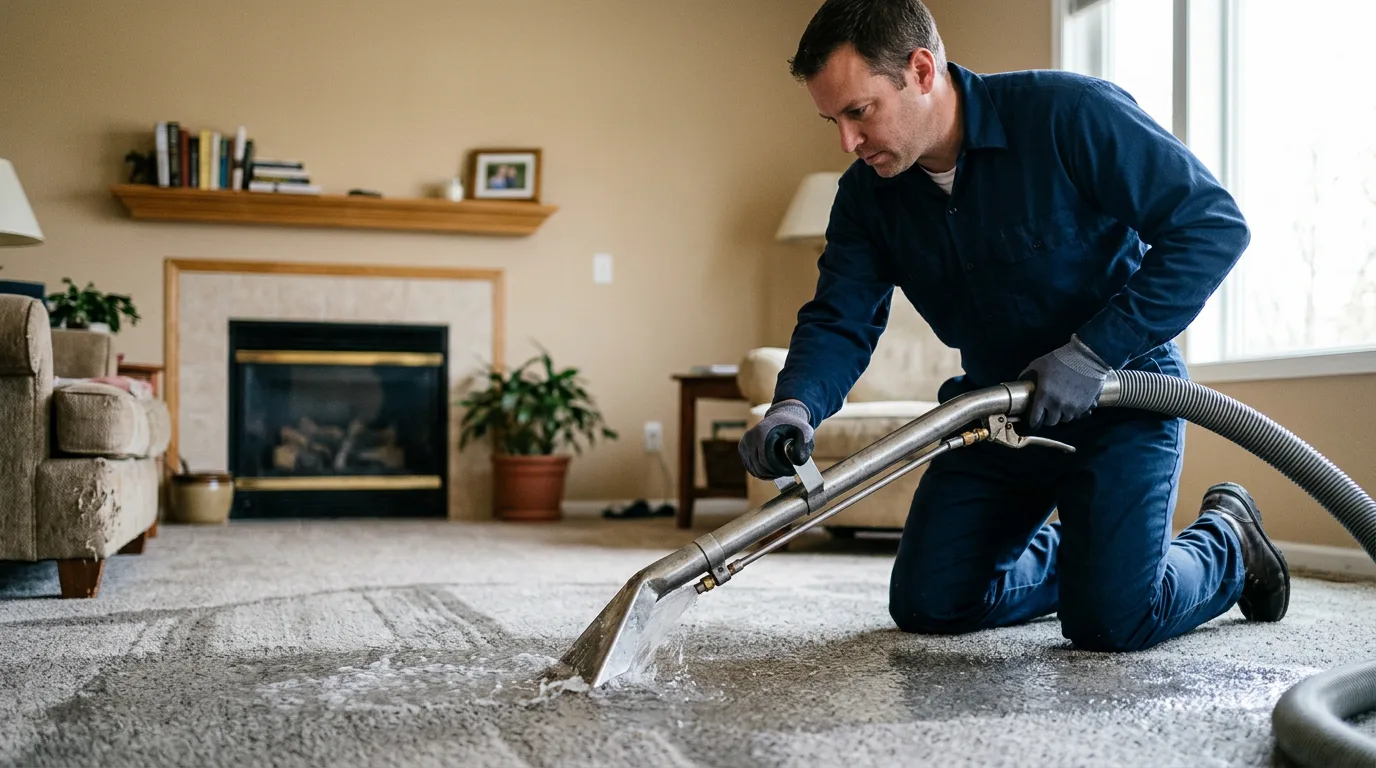 Water damage restoration technician working near Hoyt, KS